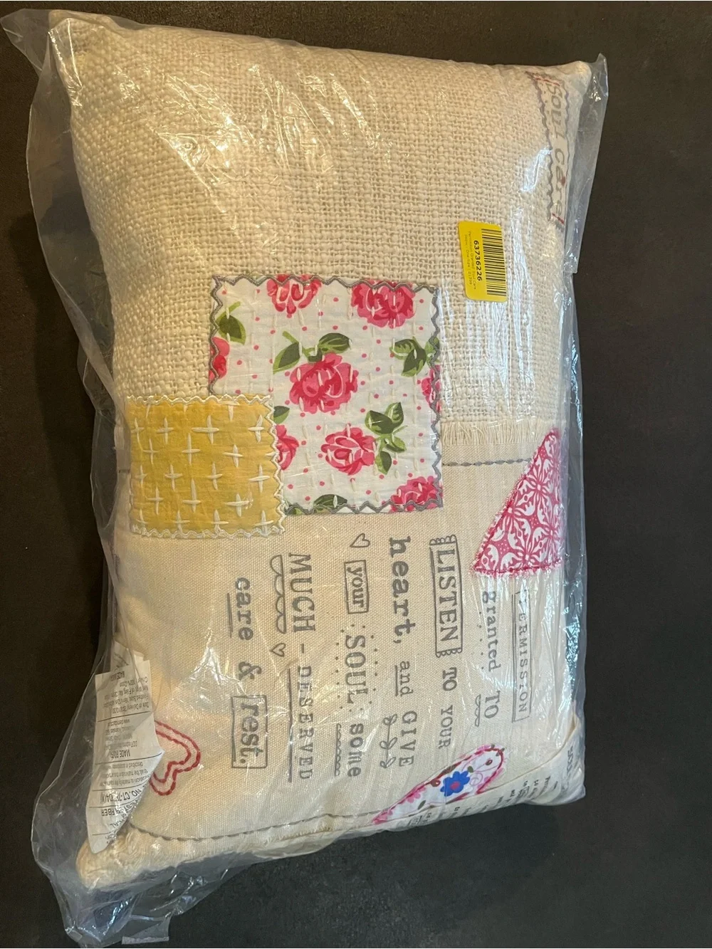 Patchwork Floral  Pillow Dendaco Kelly Rae Robert’s Soul Care Permission Pillow